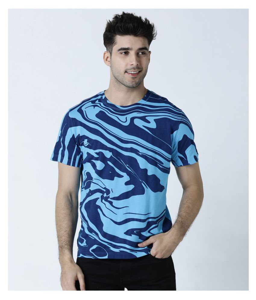     			Huetrap Cotton Blend Blue Printed T-Shirt