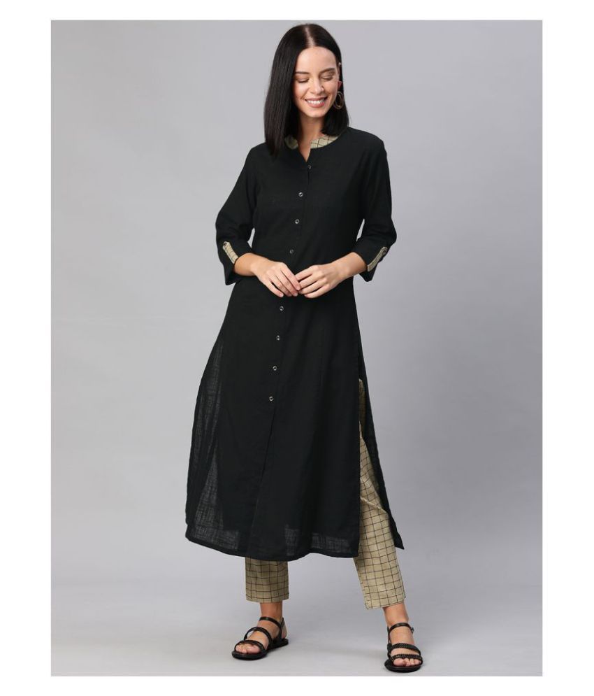     			Yash Gallery - Black Straight Cotton Women's Stitched Salwar Suit ( Pack of 1 )