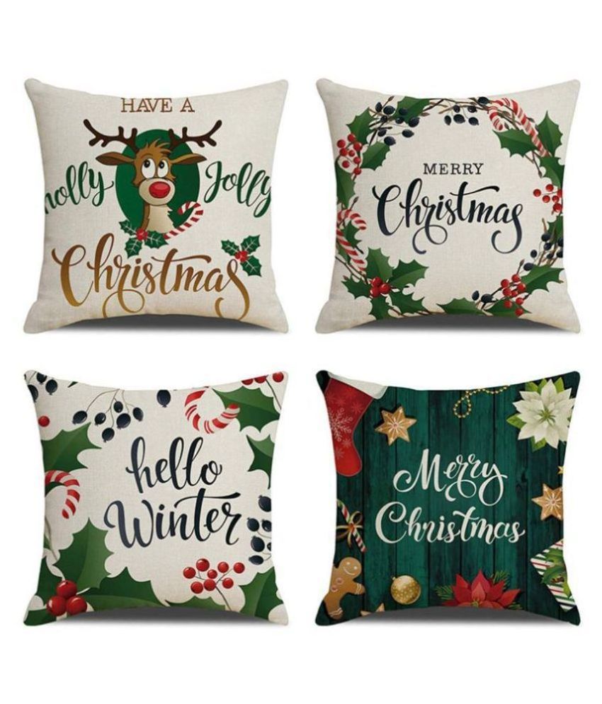     			indiancraft Set of 4 Cushion Covers Christmas Themed