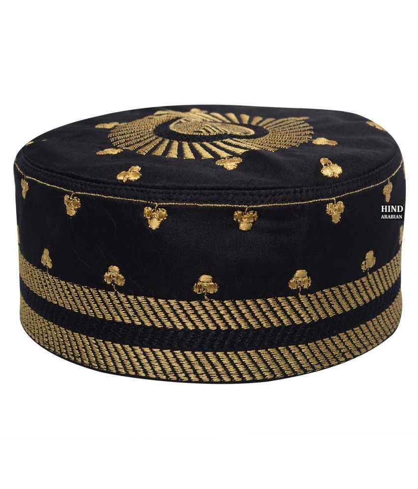 Hind Arabian 076 Islamic Cap Topi 22 5 Inh Black Black Embroidered Cotton Caps Buy Online Rs Snapdeal