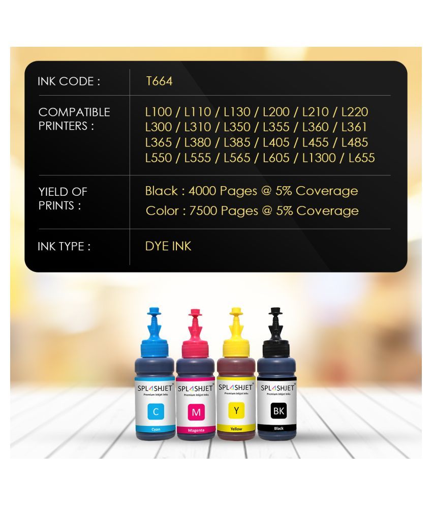Splashjet Black Pack of 1 Ink bottle for Epson L130, L360, L380, L361, L565, L210,L381300 