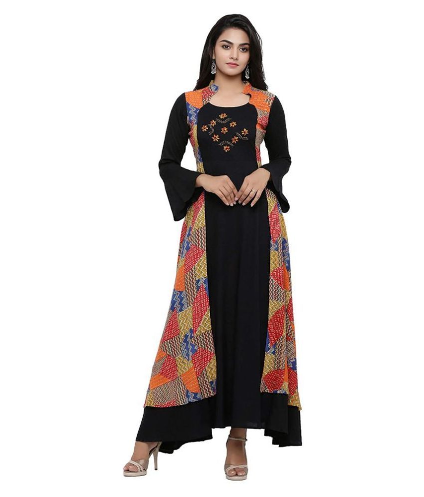     			Yash Gallery - Black Rayon Women's Anarkali Kurti ( Pack of 1 )