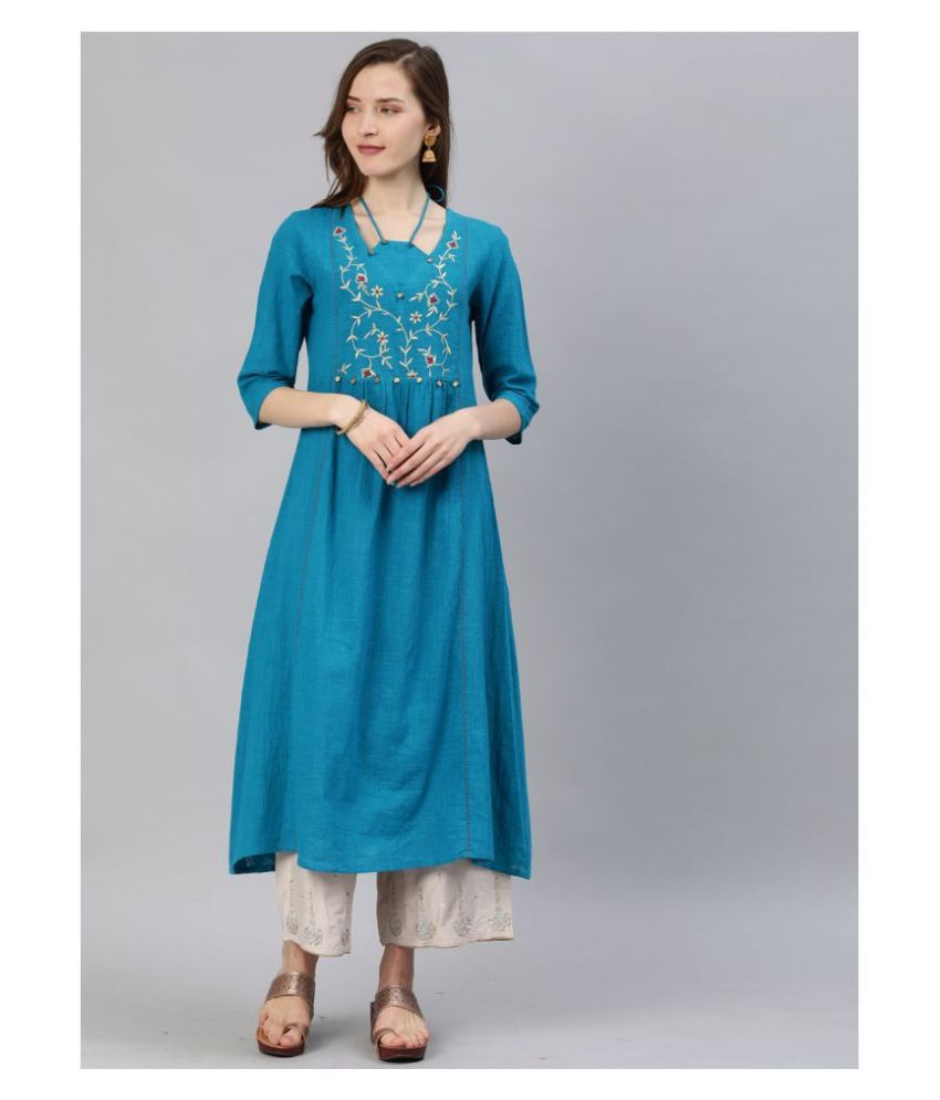     			Yash Gallery - Blue Cotton Women's Flared Kurti