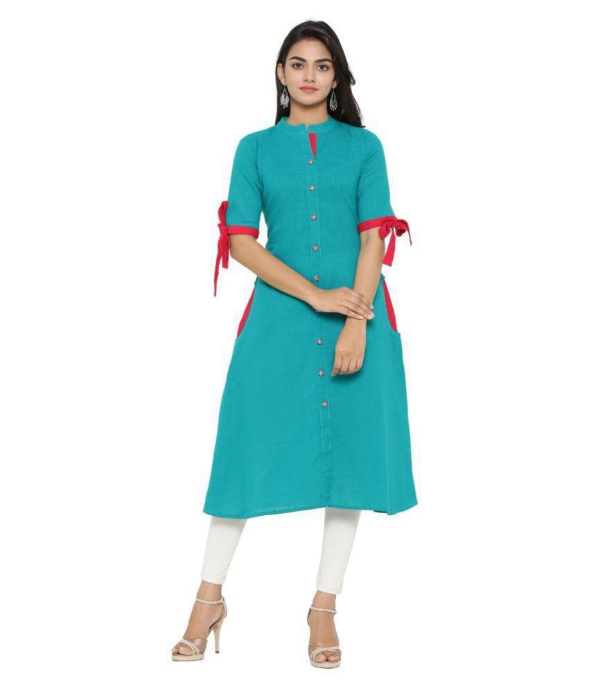     			Yash Gallery Cotton Solid Front Slit Women's Kurti - ( Green )