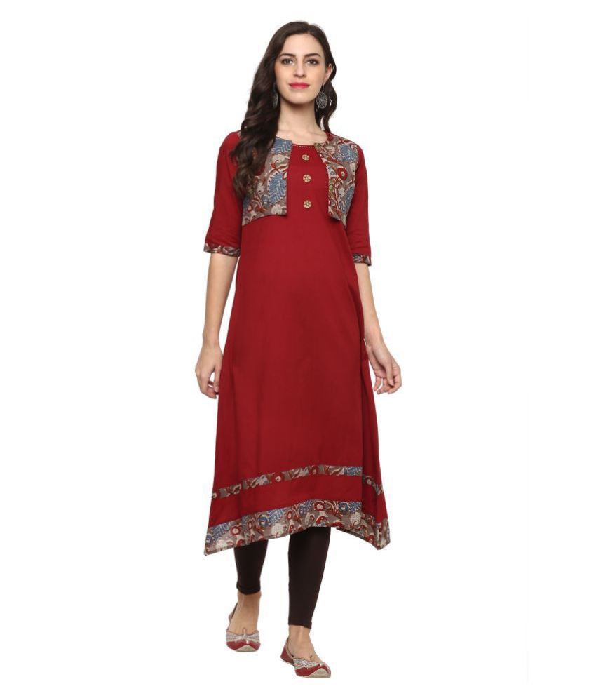     			Yash Gallery Cotton Printed A-line Women's Kurti - ( Maroon )