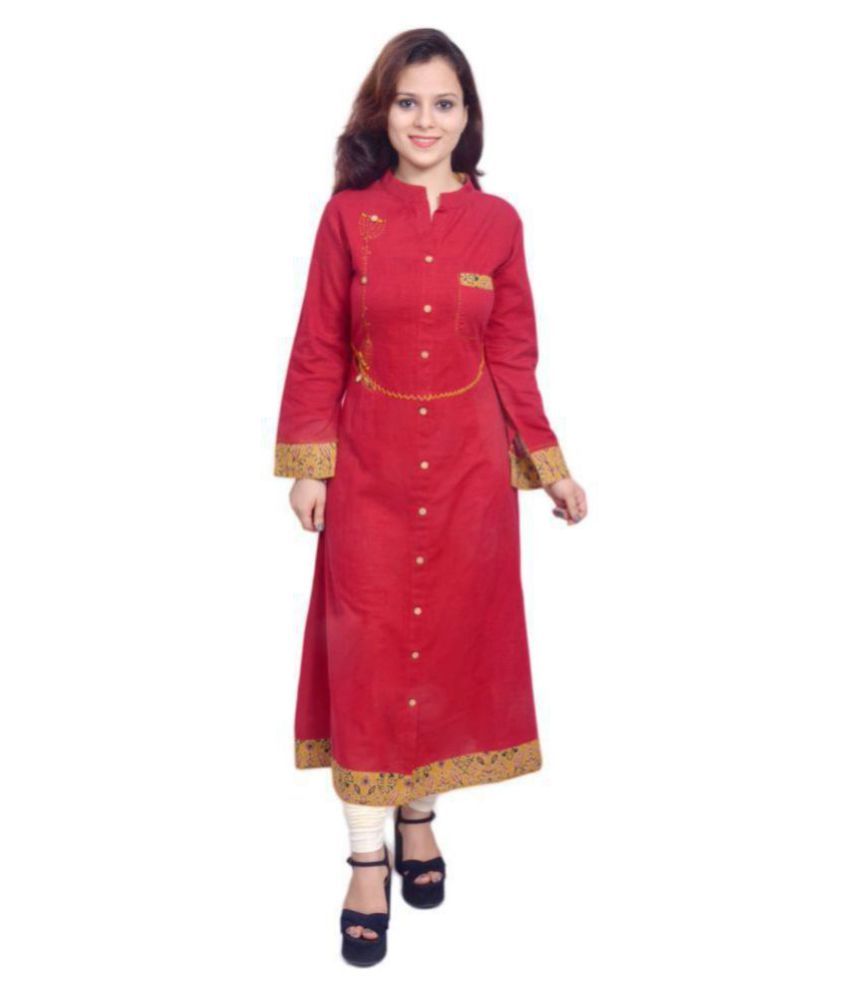     			Yash Gallery Pack of 1 Cotton Printed A-line Women's Kurti - ( Red )