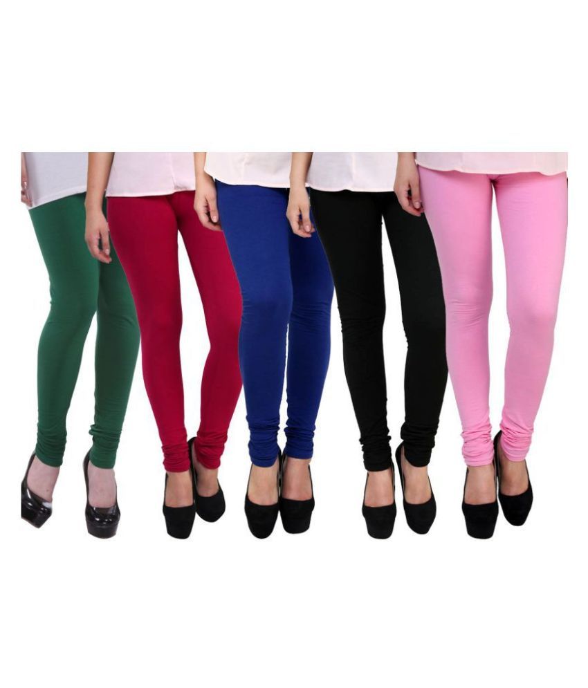     			Famaya - Multicolor Cotton Solid Girl's Leggings ( Pack of 5 )