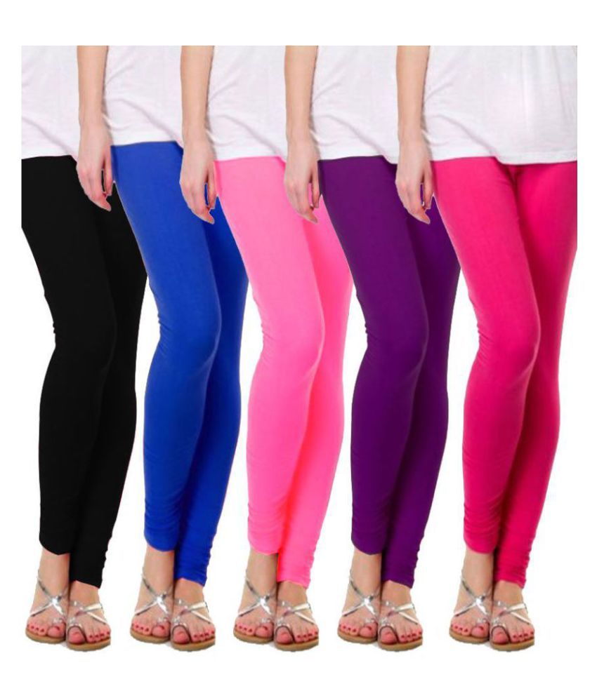     			Famaya Multicolor Cotton Blend Leggings - Pack of 5