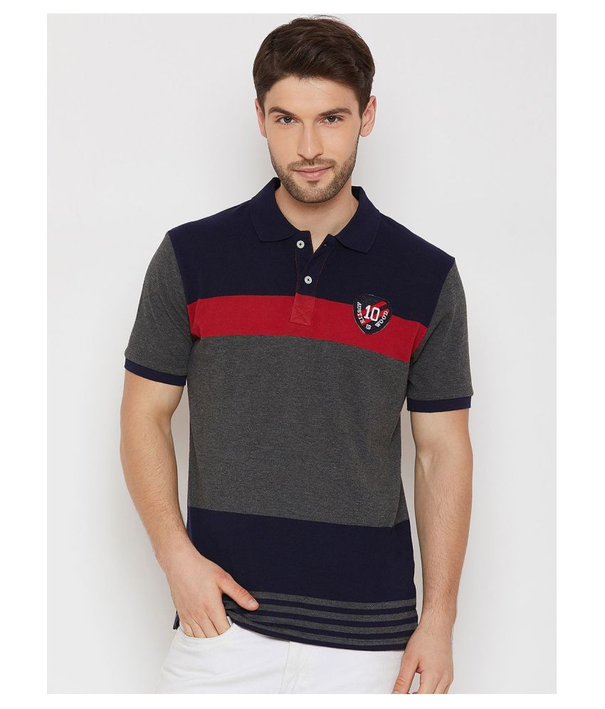     			AUSTIN WOOD Cotton Blend Navy Color Block Polo T Shirt