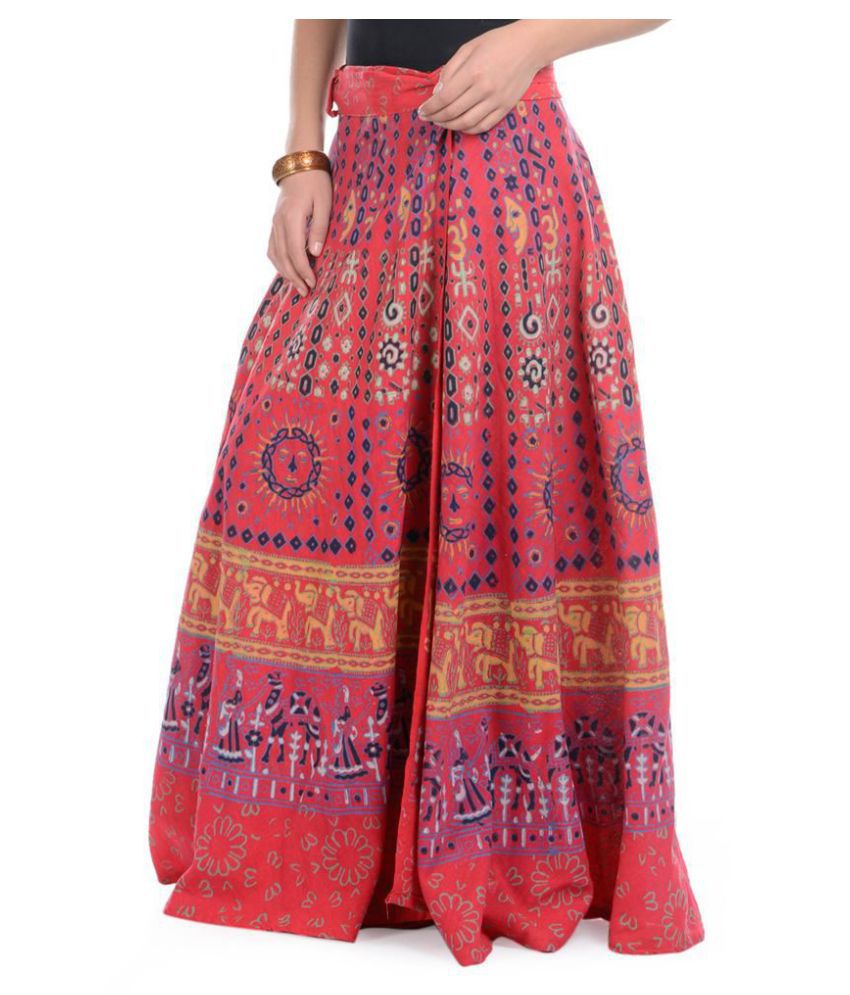 Buy Rajasthani Sarees Cotton A-Line Skirt - Red Online at Best Prices ...