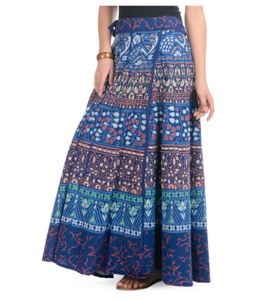 Buy Rajasthani Sarees Cotton Straight Skirt - Blue Online at Best ...