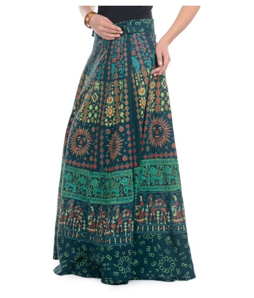 Buy Rajasthani Sarees Cotton Straight Skirt - Green Online at Best ...