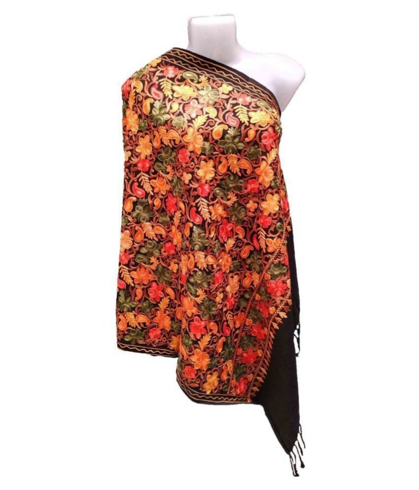 KASHMIRI Black Floral Pashmina Stoles Buy Online at Low Price in India