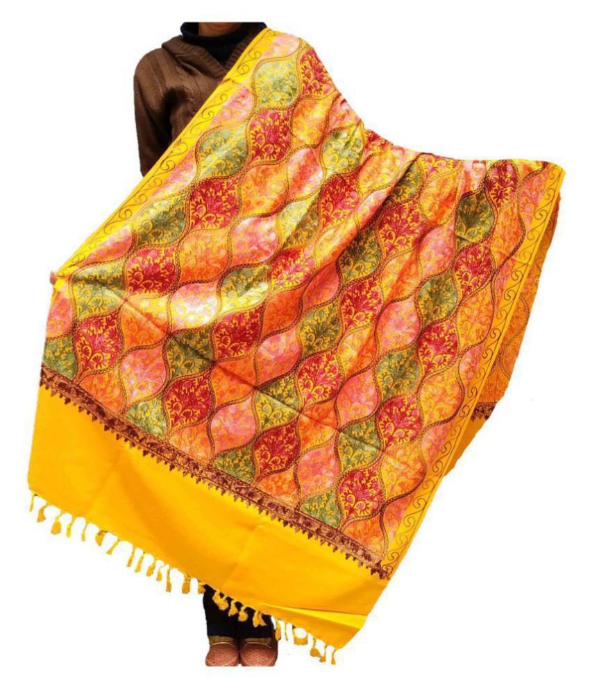 Kashmiri Shawl Yellow Ari Embroidery Shawl