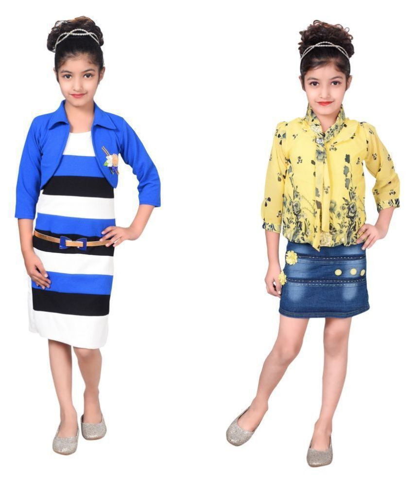     			Sky Heights Girls Midi/Knee Length Combo Of 2 Party Wear dresses