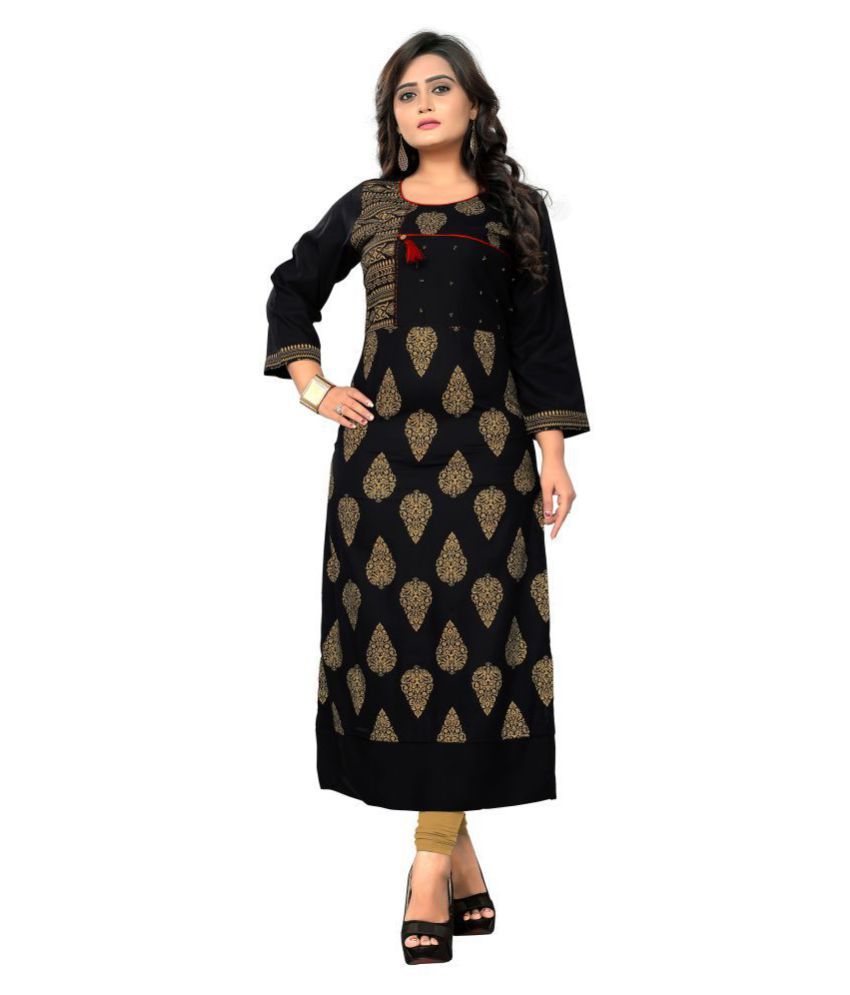     			Vbuyz Black Rayon Straight Kurti