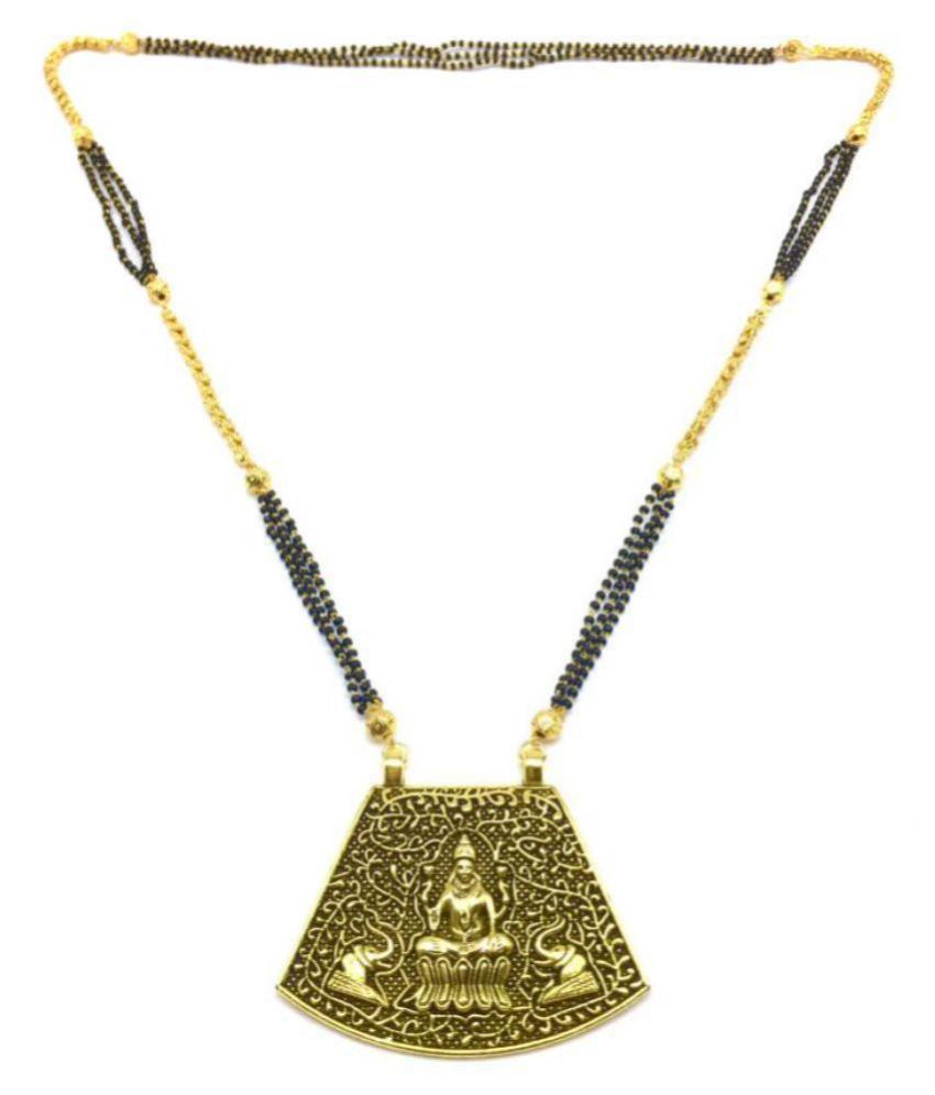     			Women's Pride Oxidized Gold Plated Lakshmi Pendant 32-Inches Length Mangalsutra Black Beads Double Line Layer Long Chain Jewellery