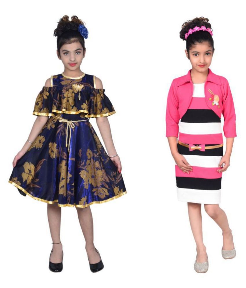     			Sky Heights Girls Short Frock And Midi/Knee Length Combo Of 2 Party Wear dresses