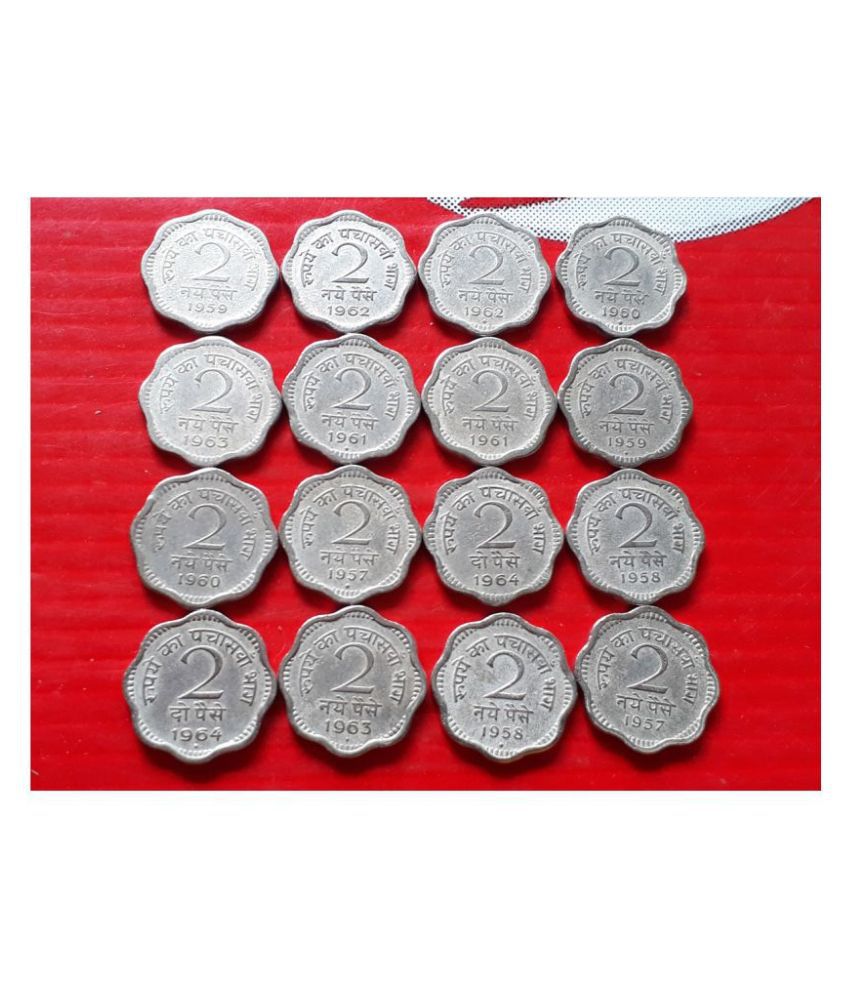 2 PAISE / NAYA PAISE - 16 COINS ALL DIFFERENT YEAR MINT SET includes all the RARE / SCARCE Mints / Years. COMPLETE SET- 1957 1958 1959 1960 1961 1962 1963 1964 - CIRCULATED CONDITION - INDIA