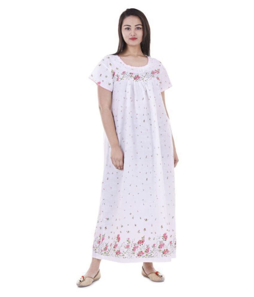     			Raj Cotton Nighty & Night Gowns - White