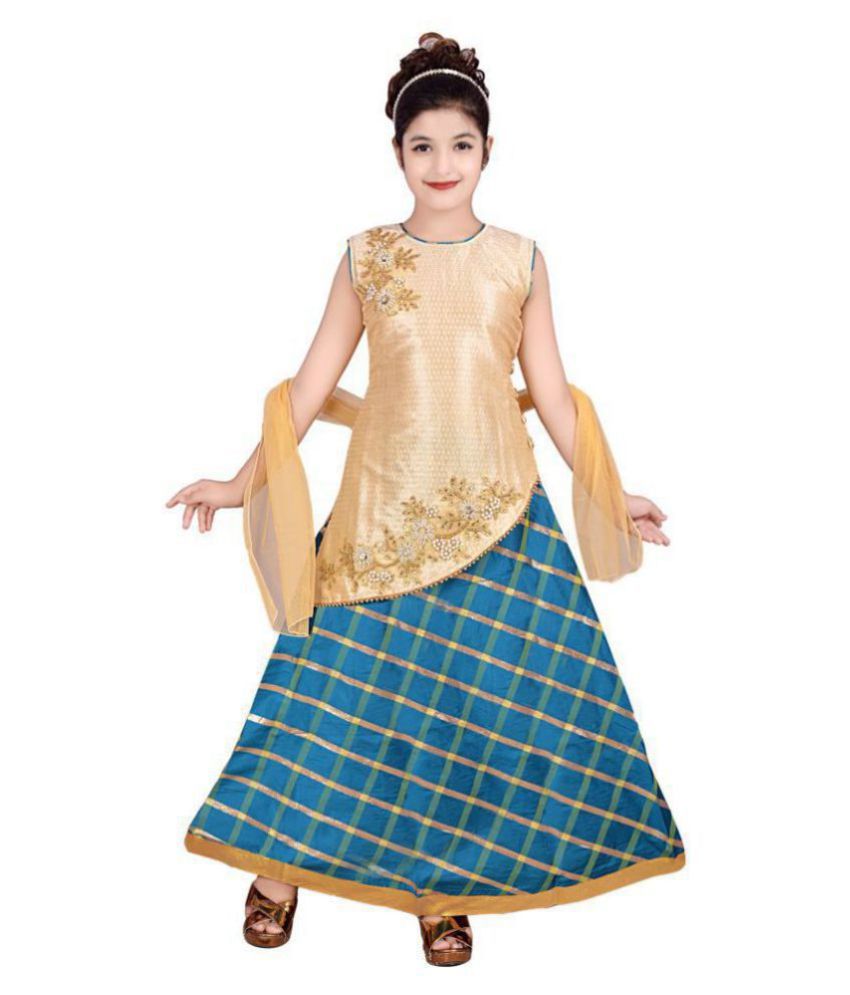     			Sky Heights Check Net Rani Lehenga Choli Party Dress For Girls
