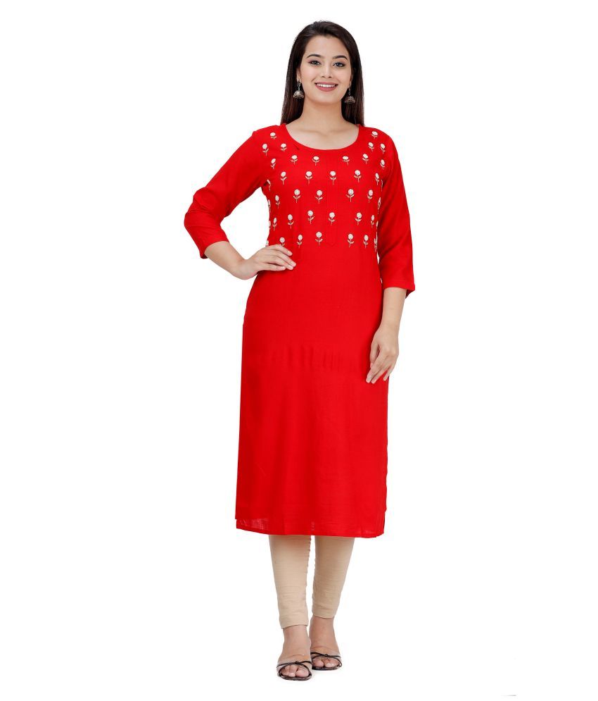     			HIGHLIGHT FASHION EXPORT - Red Rayon Women's Straight Kurti