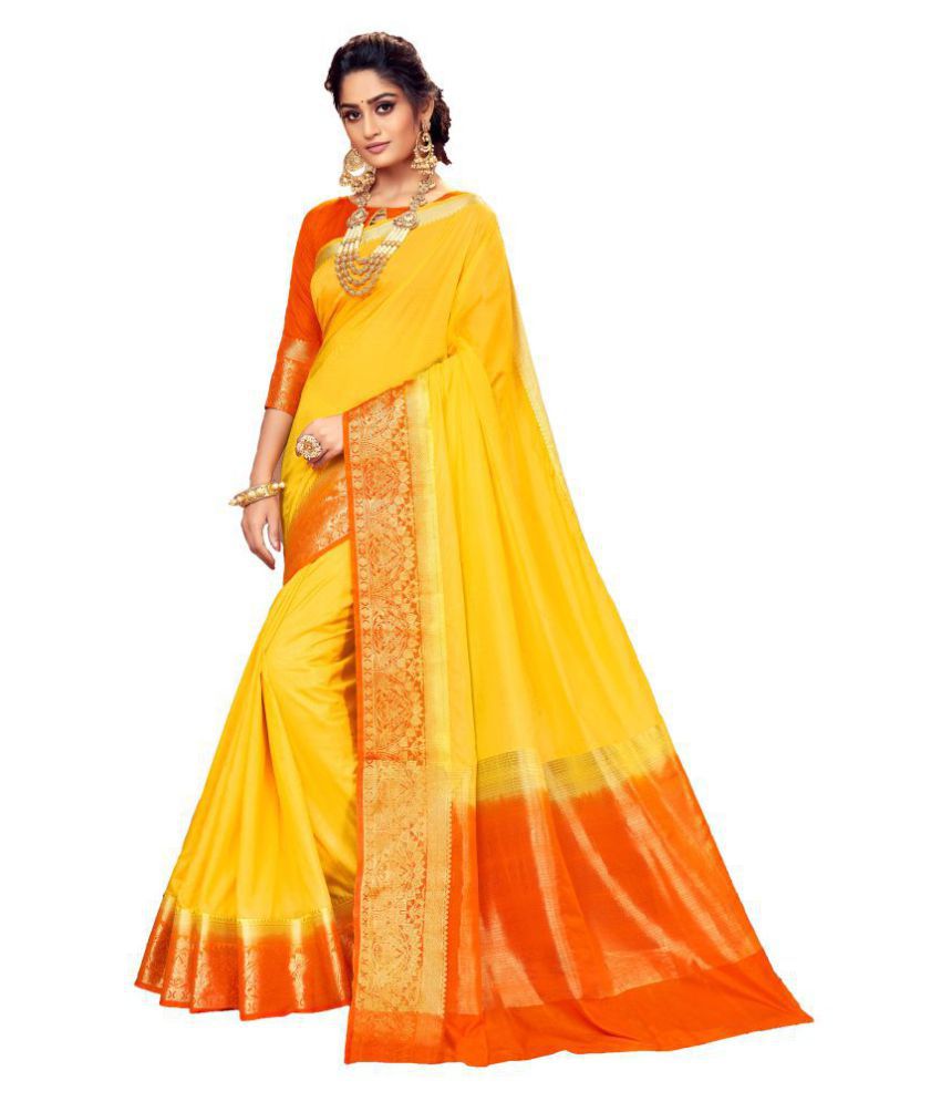     			Shaily Yellow Silk Blends Saree