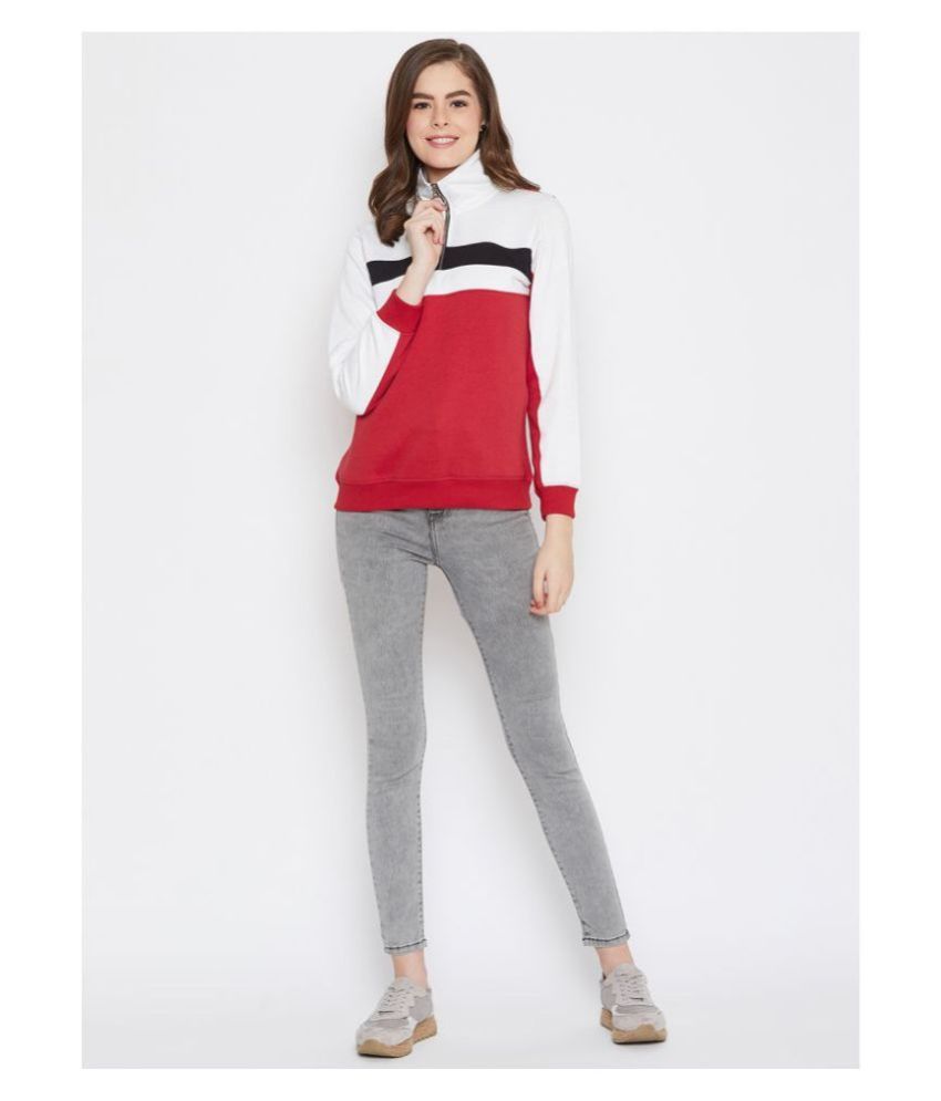 AUSTIN WOOD Cotton - Fleece Red Zippered Sweatshirt
