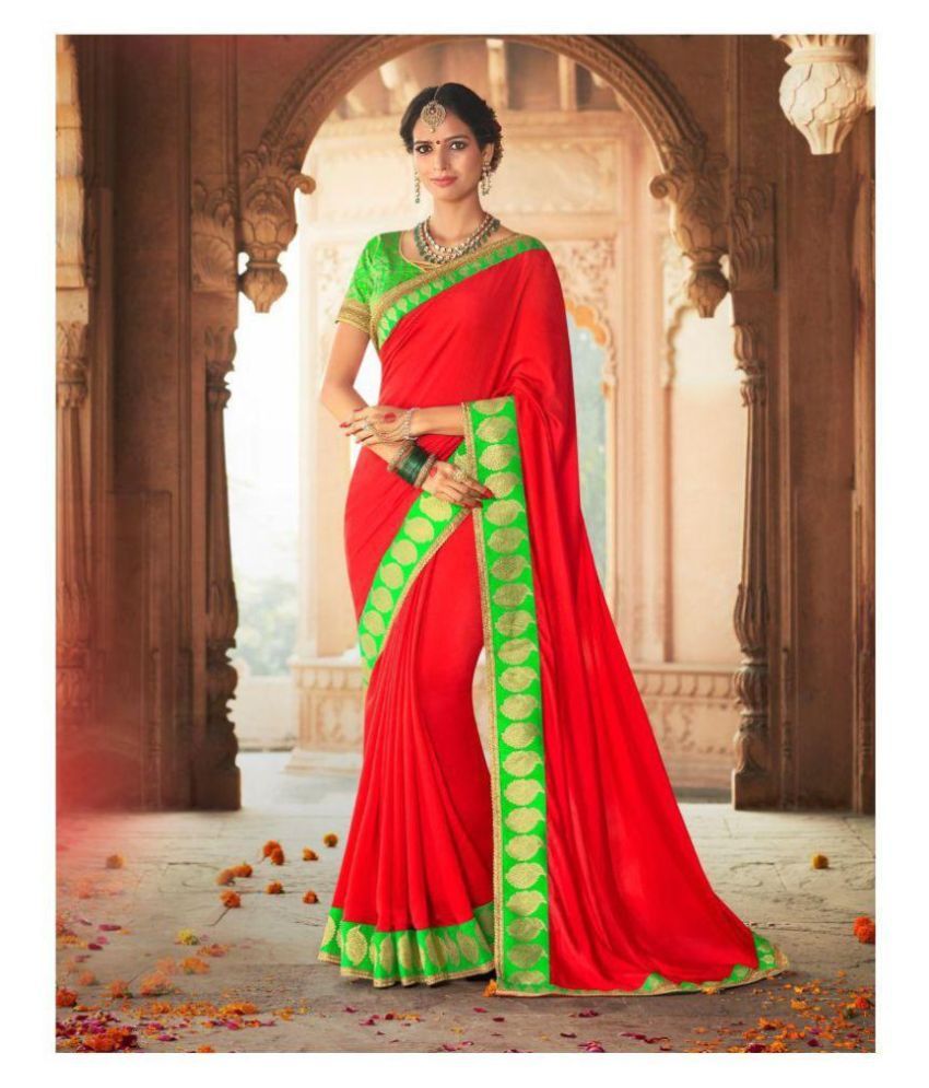     			Aarrah Green,Red Chiffon Saree