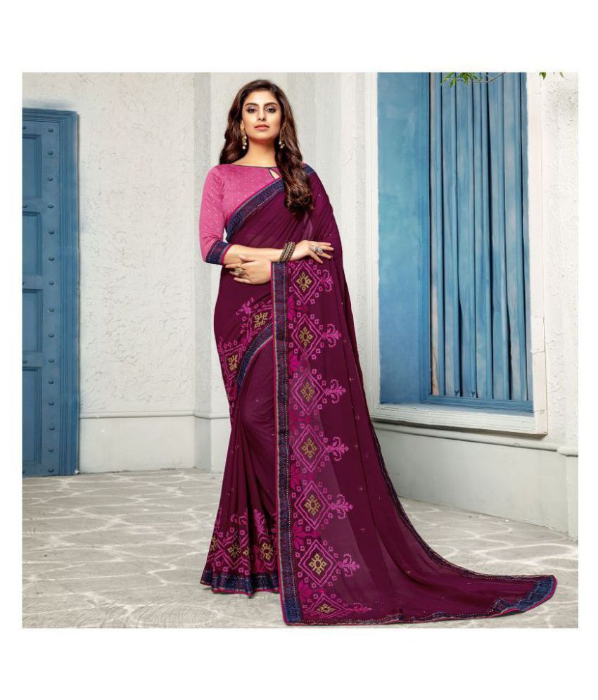     			Aarrah Maroon Chiffon Saree