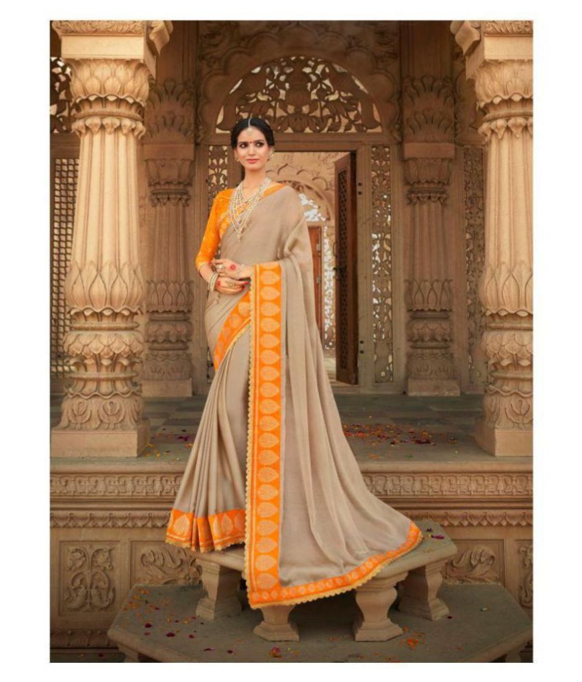     			Aarrah Orange,Beige Chiffon Saree