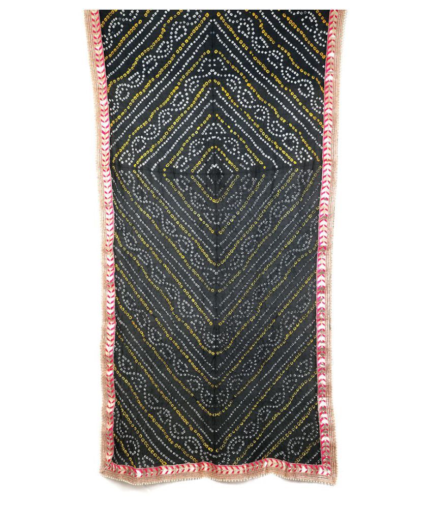     			Raj Black Art Silk Bandhej Dupatta