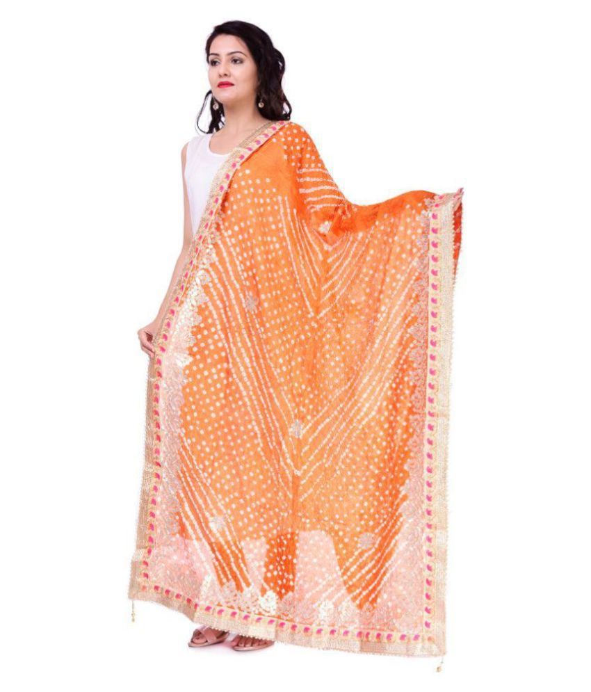     			Raj Orange Art Silk Tie & Dye Dupatta