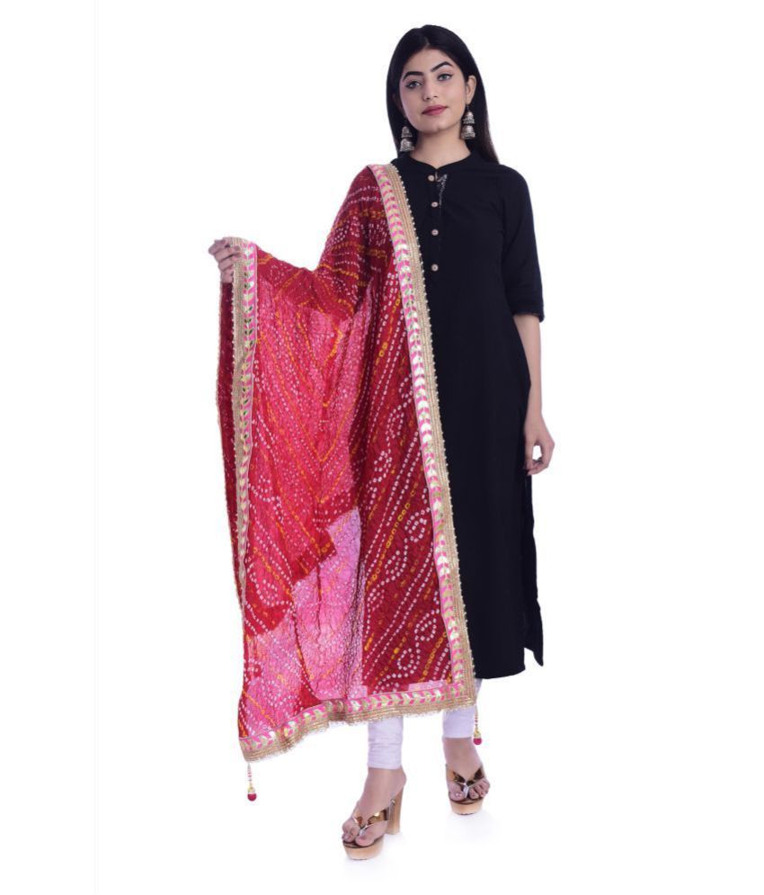     			Raj Red Art Silk Bandhej Dupatta