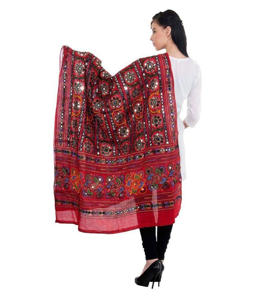     			Raj Red Cotton Aari Embroidered Dupatta