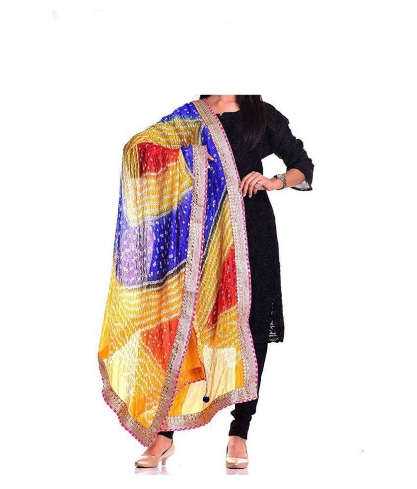     			Raj Yellow Art Silk Bandhej Dupatta