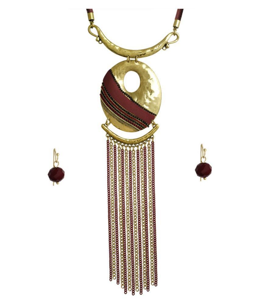     			Spargz Alloy Maroon Other Designer Gold Plated Necklaces Set