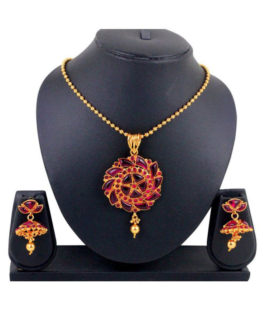     			Spargz Brass Maroon Princess Traditional Gold Plated Necklaces Set