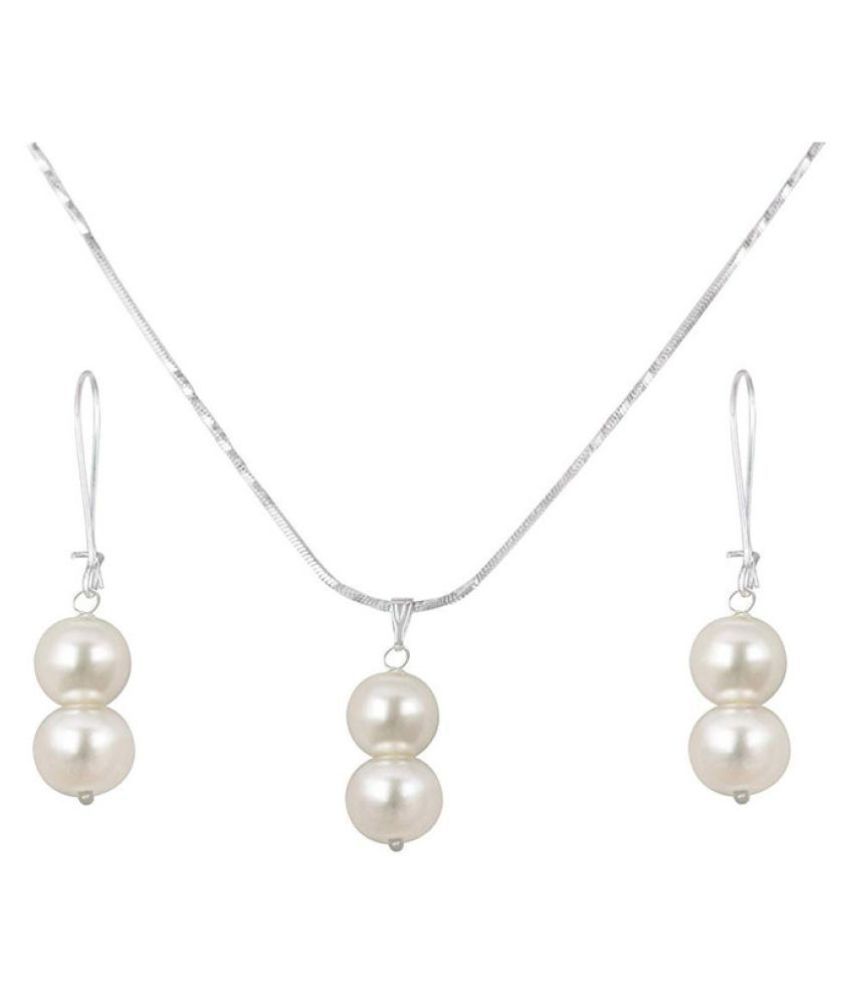     			Classic Silver Plated Designer Pearl Pendant Set with Drop Earrings for Women & Girls Office and Casual Wear (925 Sterling Silver Design)