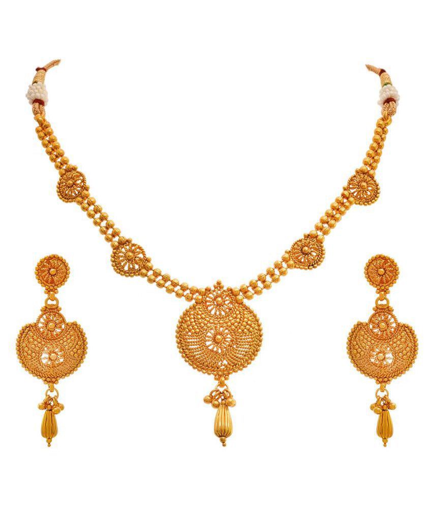     			JFL - Jewellery For Less Brass Golden Traditional 22kt Gold Plated Necklaces Set