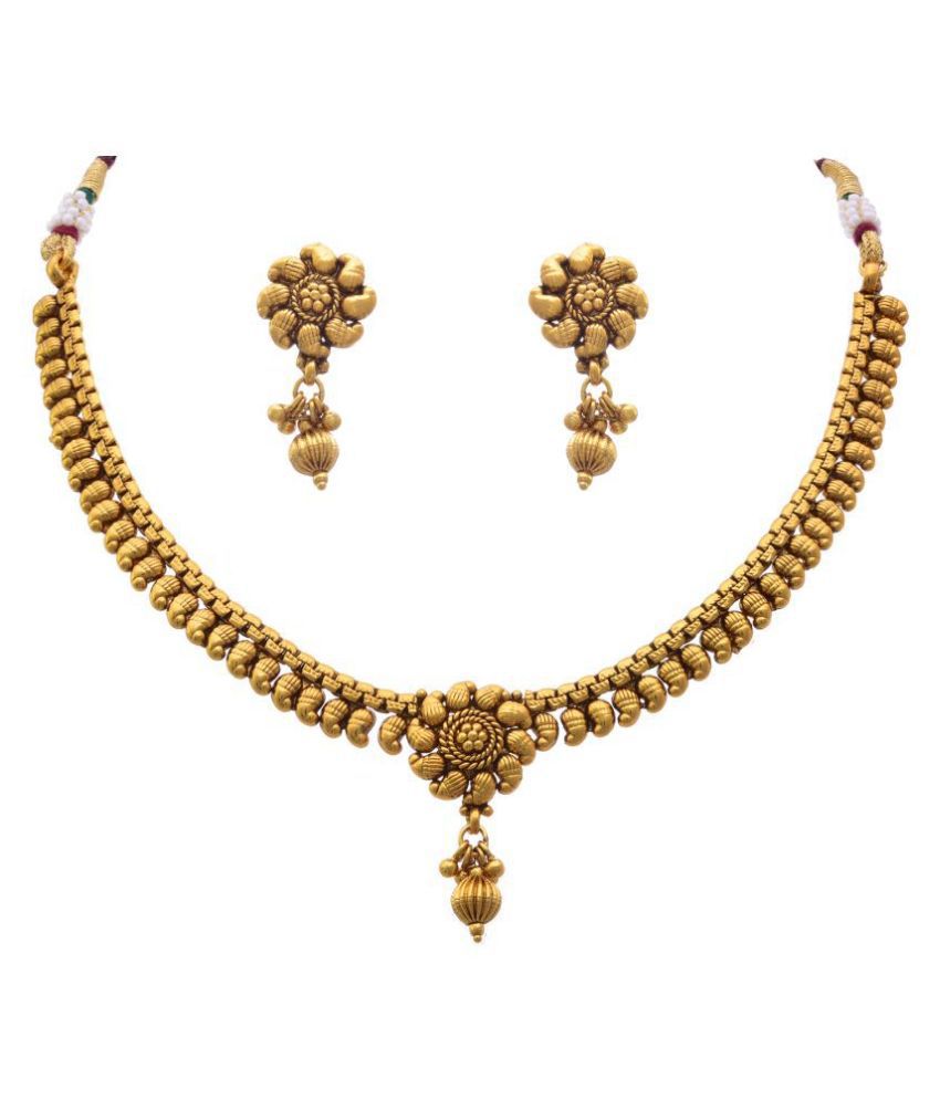     			JFL - Jewellery For Less Copper Golden Collar Traditional Gold Plated Necklaces Set