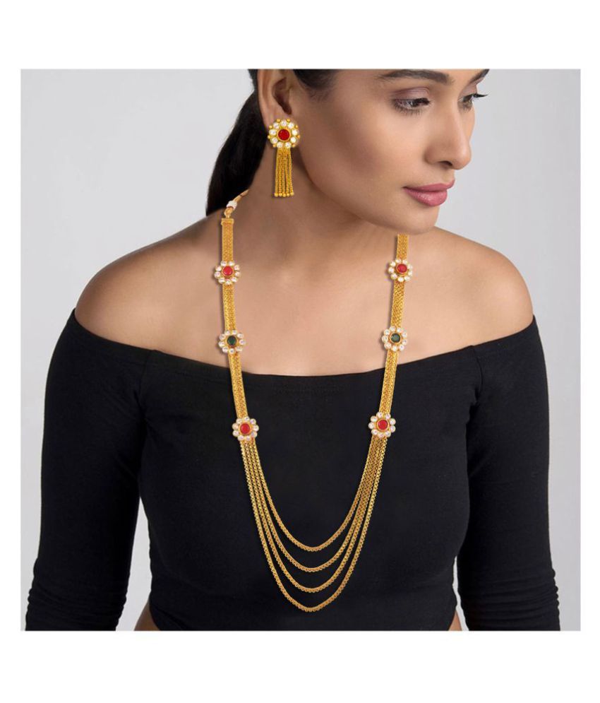     			JFL - Jewellery For Less Golden Copper Necklace Set ( Pack of 1 )