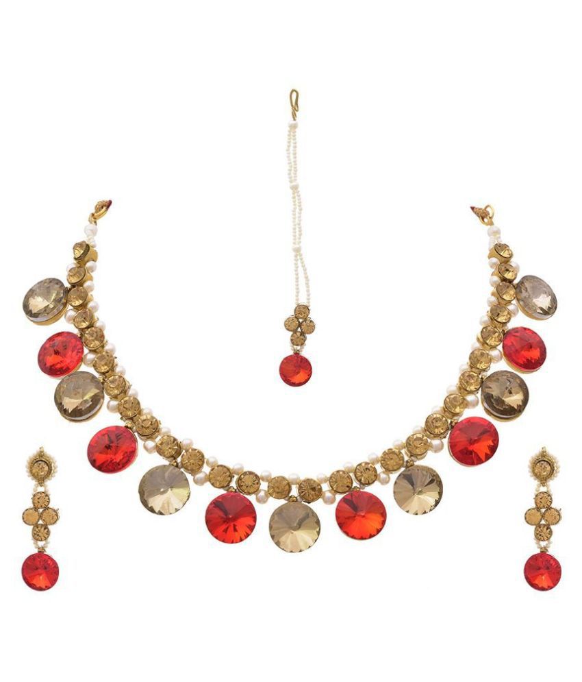     			JFL - Jewellery For Less Copper Golden Princess Contemporary/Fashion 22kt Gold Plated Necklaces Set