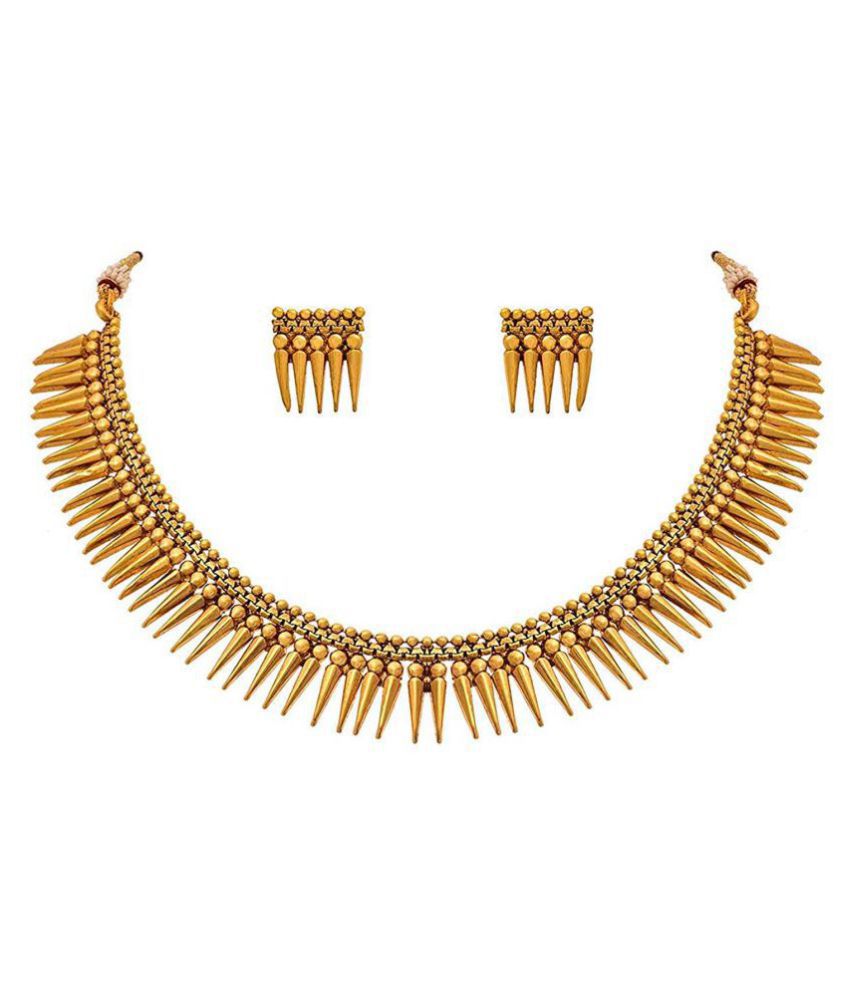     			JFL - Jewellery For Less Copper Golden Choker Traditional 22kt Gold Plated Necklaces Set