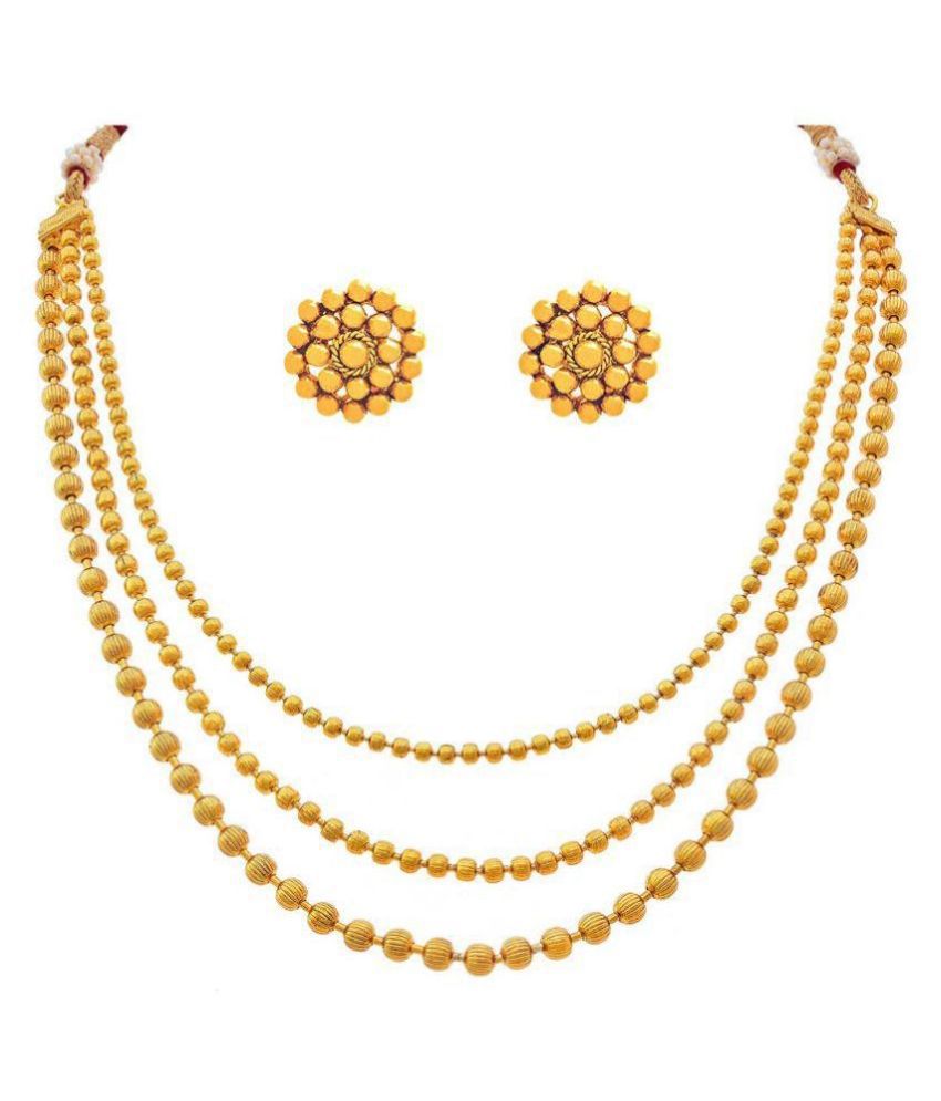     			JFL - Jewellery For Less Copper Golden Long Haram Traditional 22kt Gold Plated Necklaces Set