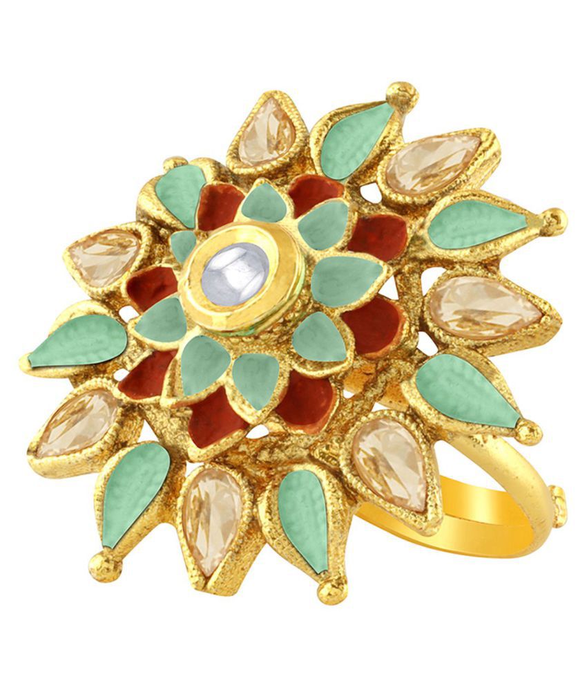     			Spargz Floral Festive Wear Alloy Gold Plated AD Stone Ring For Women