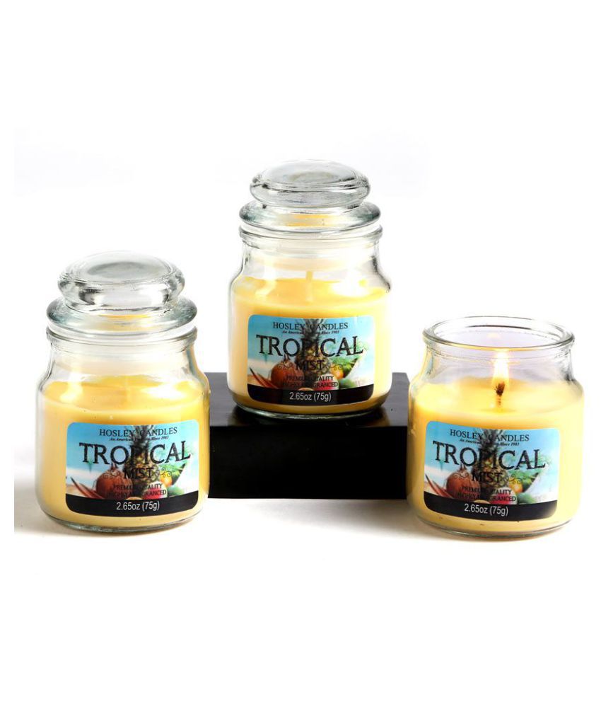     			Hosley Yellow Jar Candle - Pack of 3
