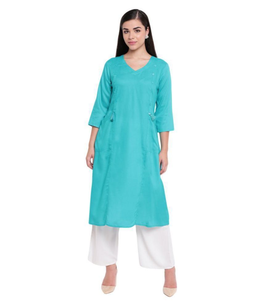     			BI AMMA - Turquoise Rayon Women's Flared Kurti ( Pack of 1 )