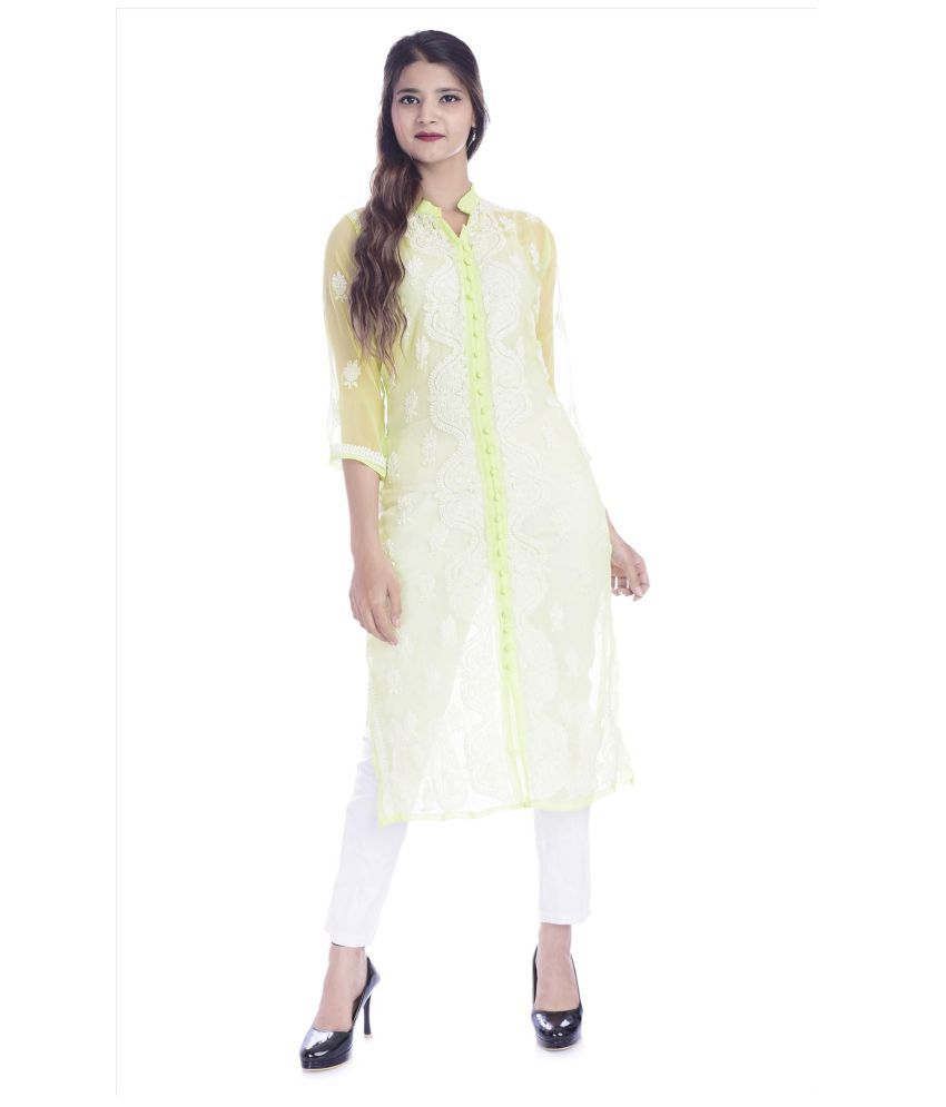     			Raj Green Georgette Straight Kurti