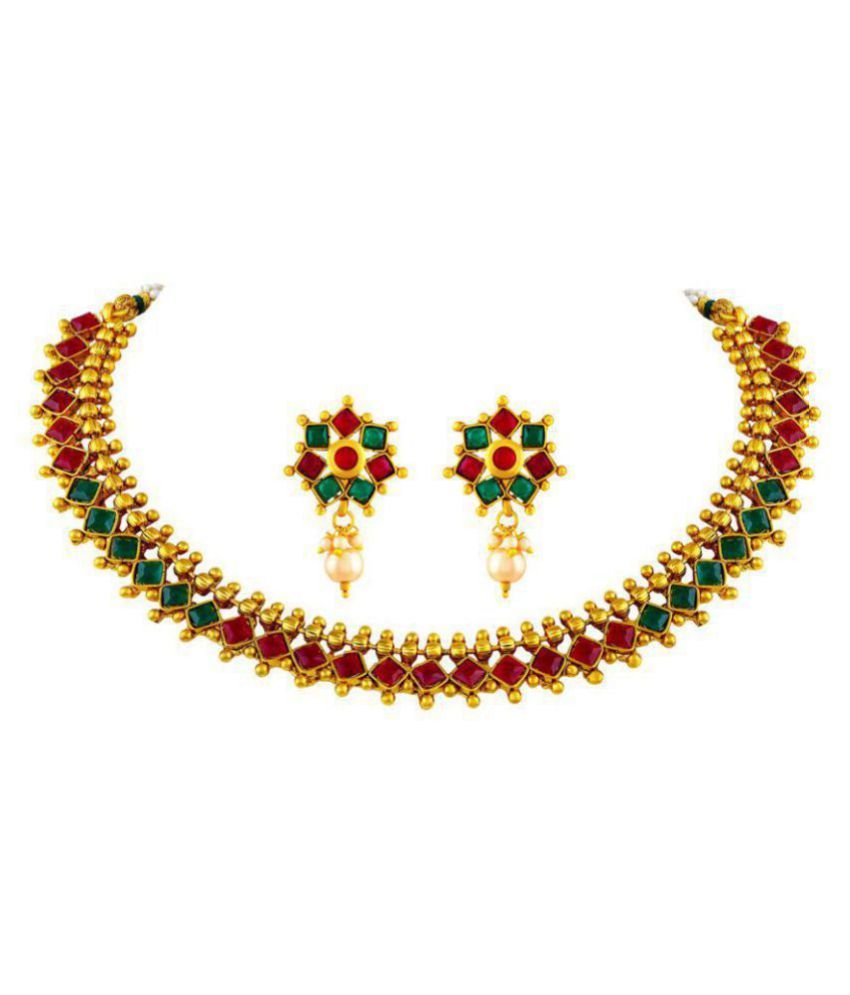     			Asmitta Jewellery Copper Golden Choker Traditional Gold Plated Necklaces Set